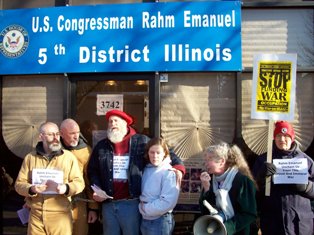 4: Gerald Paoli, John Volkening, Rev. Dan Dale, Sarah Shirk, Kathy Kelly and Dan Corcoran