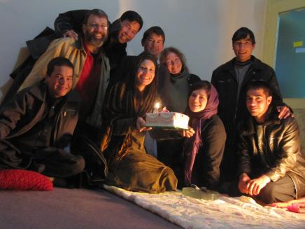 Afghan Youth Peace Volunteers and Voices for Creative Nonviolence celebrate Maya Evans's birthday in Kabul   photo credit:  AYPV