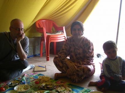 UNHCR Camp in Northern Iraq: Gerald Paoli (left) with the Camp Nurse and child at the UNHCR refugee camp in northern Iraq.