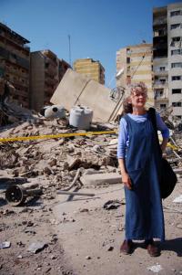 Kathy Kelly in Beirut, Lebanon during the final days of the Israel-Hezbollah war in the summer of 2006