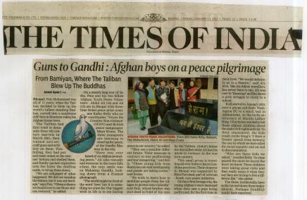 Afghan Youth Peace Volunteers Featured in the Times of India