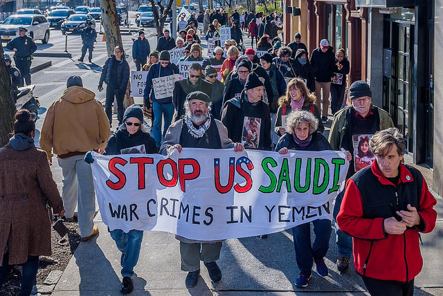 Marching up First Avenue in front of U.S. and Saudi Missions to the UN, demanding an end to the scourge of warfare in Yemen